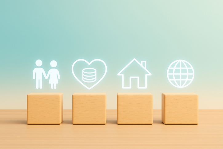 Foto: Icons zu Personen, Herz, Haus und Globus